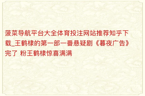 菠菜导航平台大全体育投注网站推荐知乎下载_王鹤棣的第一部一番悬疑剧《暮夜广告》完了 粉王鹤棣惊喜满满