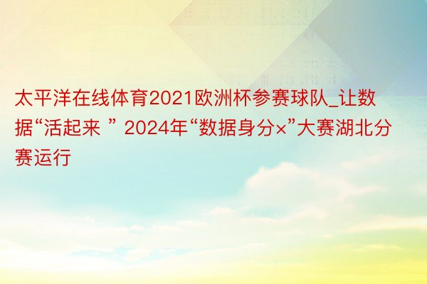 太平洋在线体育2021欧洲杯参赛球队_让数据“活起来 ” 2024年“数据身分×”大赛湖北分赛运行